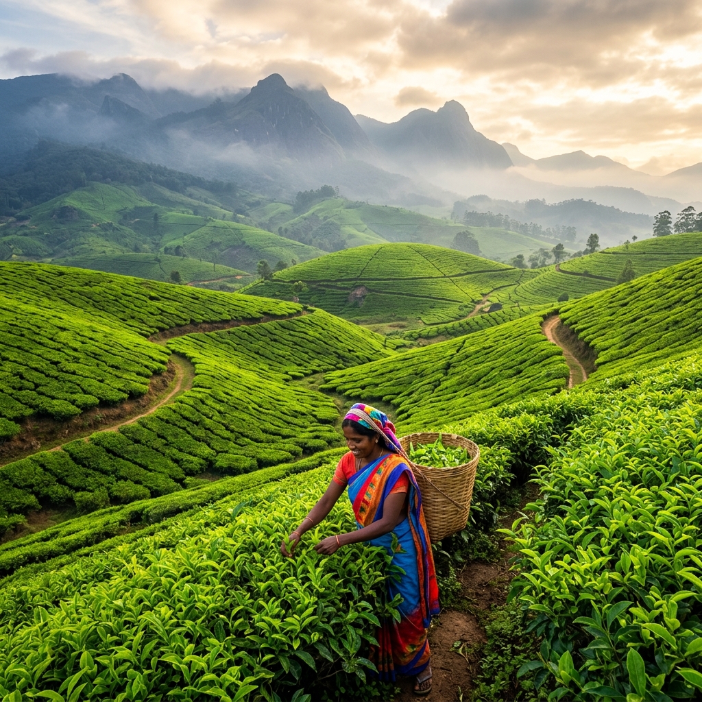 Misty tea plantations in Nuwara Eliya